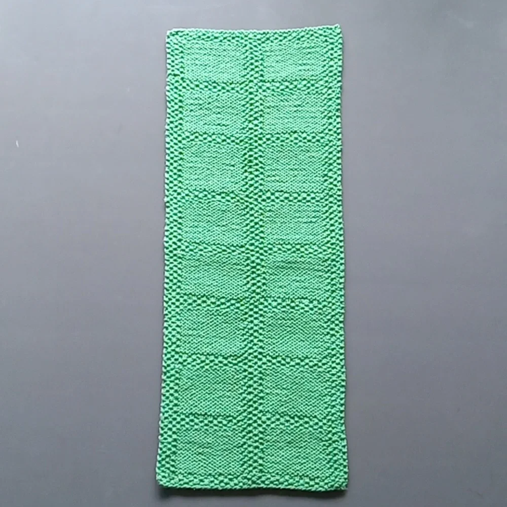 Hand Crafted Handknit Grass Green Textured Windowpane Design Hand Towel